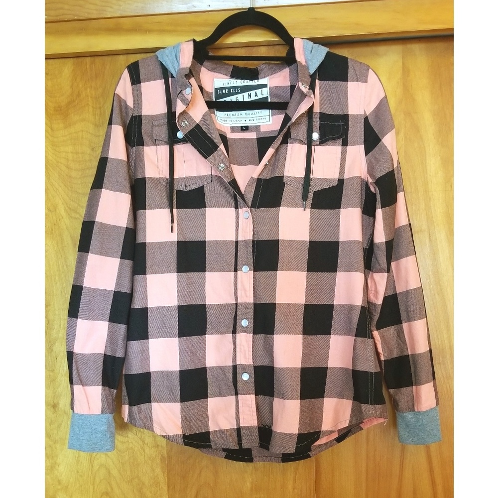Long Sleeve Plaid shirt with hood